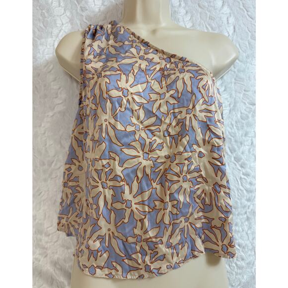 SUNDAYS Oak Blouse Tropical Floral Stretchy Silk Asymmetrical Tank Top Large - Picture 2 of 8